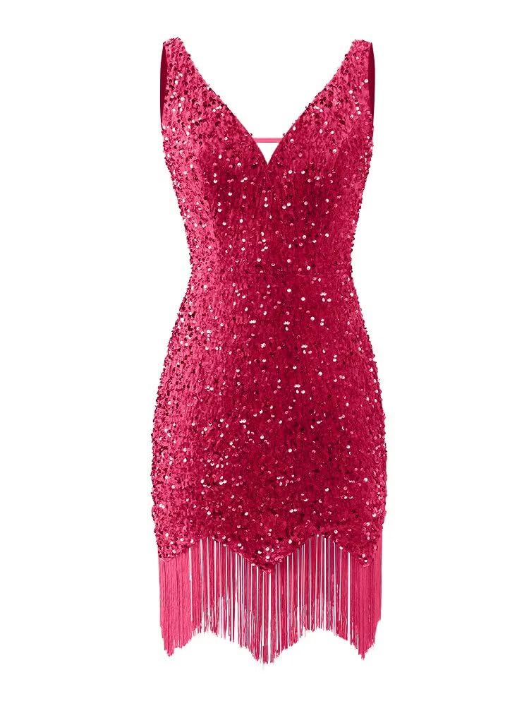 Kingbridal Gowns V Neck Sequin Homecoming Dresses for Teens 2027 Sparkly Tight Short Prom Cocktail Party Gowns with Tassels
