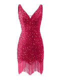 Kingbridal Gowns V Neck Sequin Homecoming Dresses for Teens 2027 Sparkly Tight Short Prom Cocktail Party Gowns with Tassels