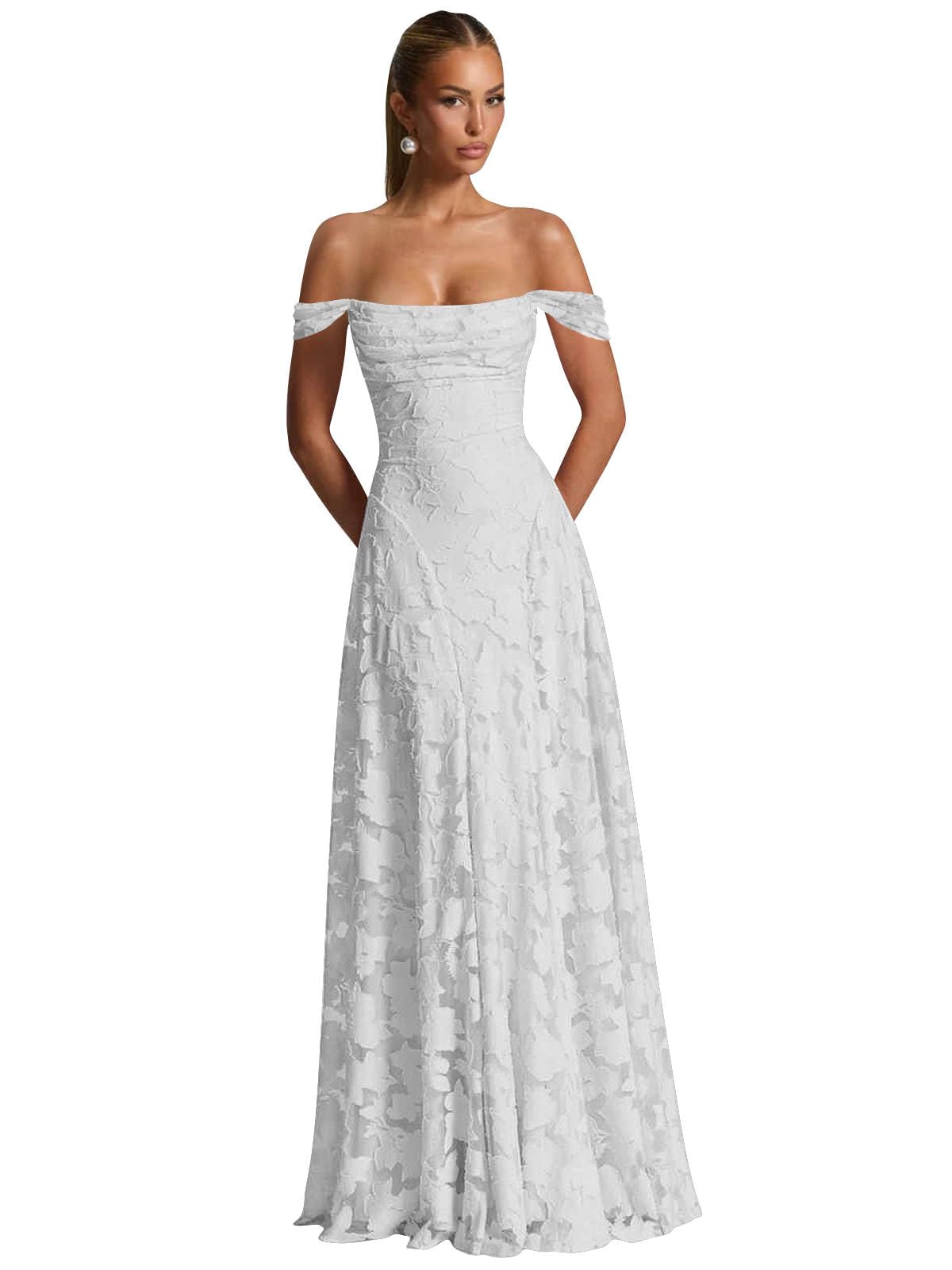 Off The Shoulder Bridesmaid Dresses Long for Women Formal Evening Gown Lace Wedding Guest Dress