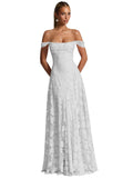 Off The Shoulder Bridesmaid Dresses Long for Women Formal Evening Gown Lace Wedding Guest Dress