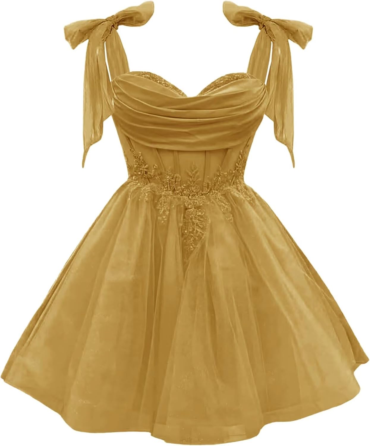 Tulle Short Homecoming Dress for Teens Sparkly Lace DAMA Dresses for Quinceanera Spaghetti Straps Bow Prom Gown