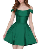 Satin Homecoming Dresses Short Wedding Dresses 2026 Off Shoulder Prom Dress with Pockets A Line Formal Party Gown