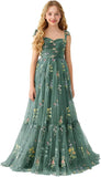 Floral Embroidered Tulle Flower Girl Dress Sweetheart Junior Bridesmaid Dresses Tiered Ruffled Formal Party Prom Gown