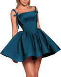 Satin Homecoming Dresses for Teens 2027 Spaghetti Straps Square Neck A-line Short Prom Dresses with Pockets