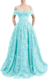 Sparkly Off Shoulder Tulle Prom Dresses with Butterfly Appliques Long A Line Formal Evening Party Gowns for Women
