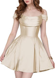 Satin Homecoming Dresses Short Wedding Dresses 2027 Off Shoulder Prom Dress with Pockets A Line Formal Party Gown