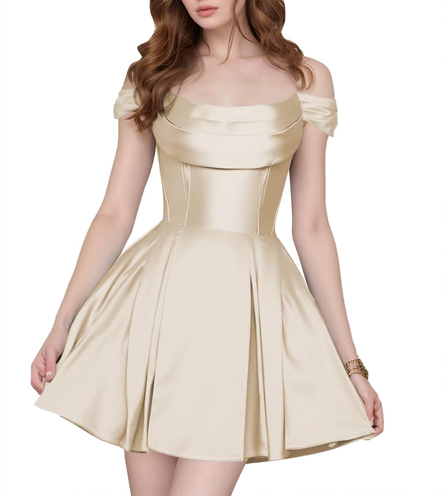 Satin Homecoming Dresses Short Wedding Dresses 2027 Off Shoulder Prom Dress with Pockets A Line Formal Party Gown