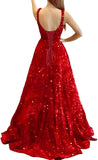 Prom Dresses Long A Line with Pockets Formal Evening Ball Gowns Velvet Velvet Sequins Black Tie Wedding Party Dress
