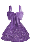 Sparkly Tiered Sequin Flower Girl Dress Spaghetti Straps Short Birthday Pageant Formal Mini Dresses