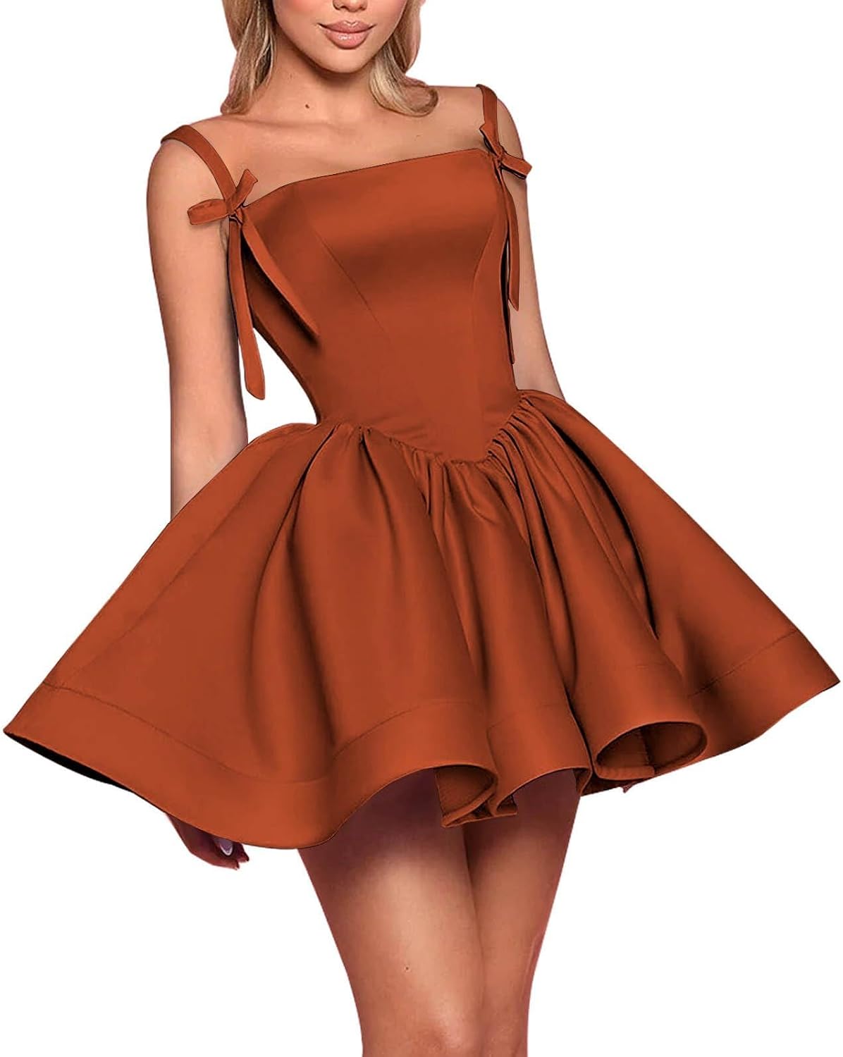 Satin Homecoming Dresses for Teens 2027 Spaghetti Straps Square Neck A-line Short Prom Dresses with Pockets