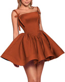 Satin Homecoming Dresses for Teens 2027 Spaghetti Straps Square Neck A-line Short Prom Dresses with Pockets
