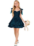 Sparkly Sequin Flower Girl Dress Tiered Cute Bow Spaghetti Straps Sweetheart Toddler Formal Dresses 2026