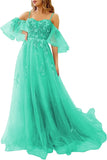 Vestidos de fiesta de tul con hombros descubiertos para adolescentes, vestidos formales con apliques de encaje, vestido de fiesta de noche formal de línea A