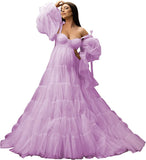 Womens Tulle Robe Maternity Dress for Photoshoot Off Shoulder Bridal Lingerie Maternity Gowns for Babyshower