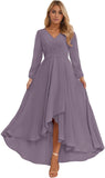 Long Sleeve Bridesmaid Dresses for Women 2025 V Neck Ruched Chiffon Formal Dress