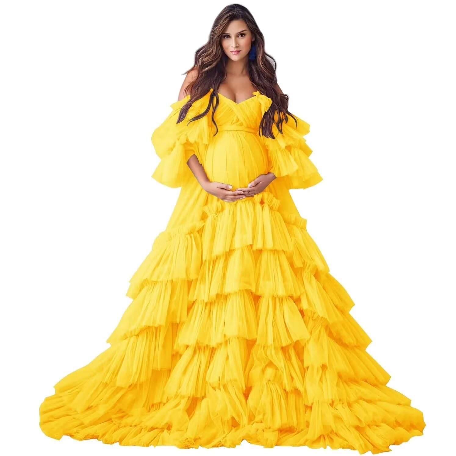 Puffy Tulle Robe Maternity Dress for Photoshoot Off Shoulder Bridal Lingerie Maternity Gowns for BabyShower