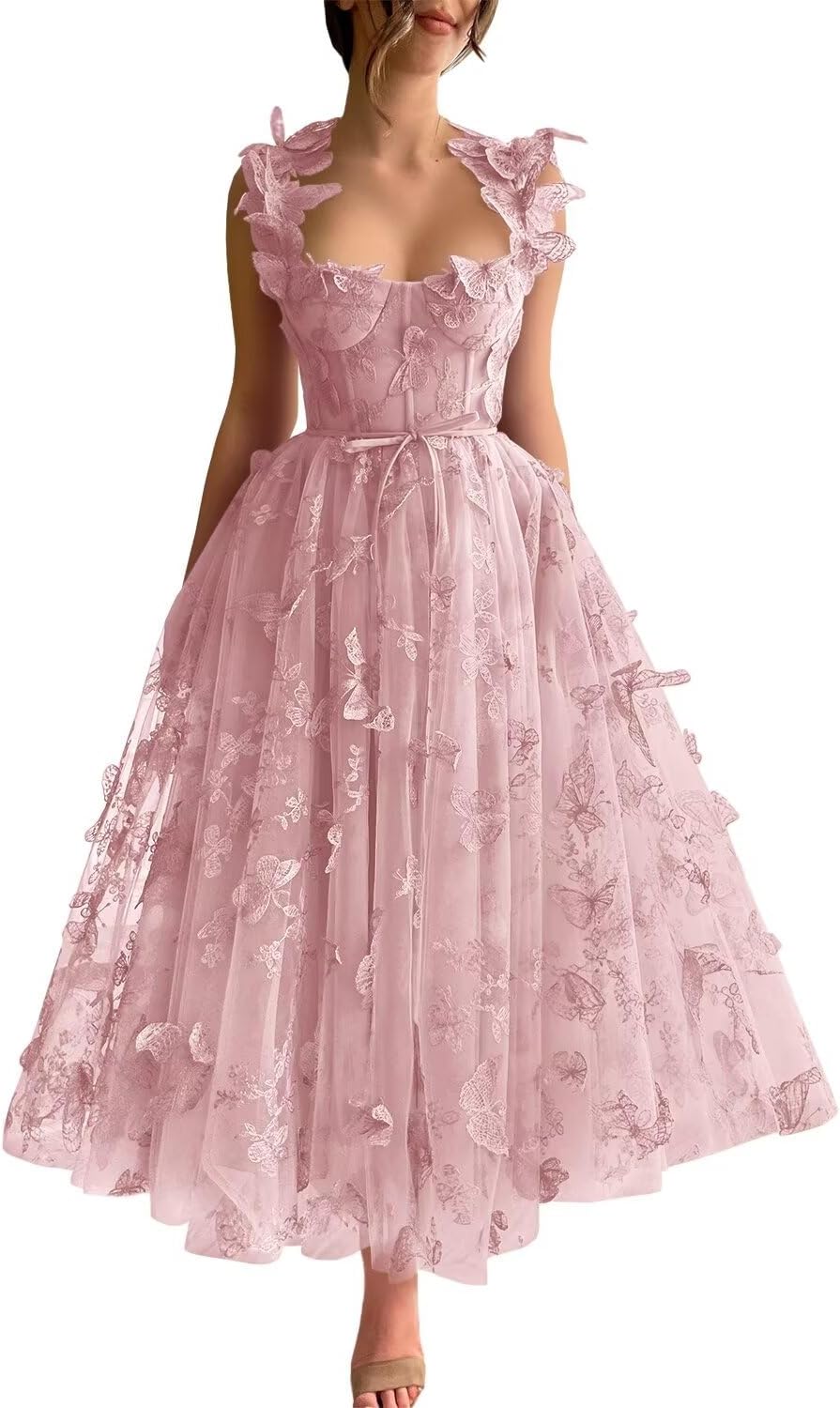 Vestidos de fiesta de tul con mariposas 3D bordadas para adolescentes, vestidos formales de noche para fiesta 