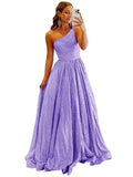 One Shoulder Sequin Prom Dresses for Women 2027 Sparkly Long A-Line Formal Evening Party Ball Gowns with Pockets