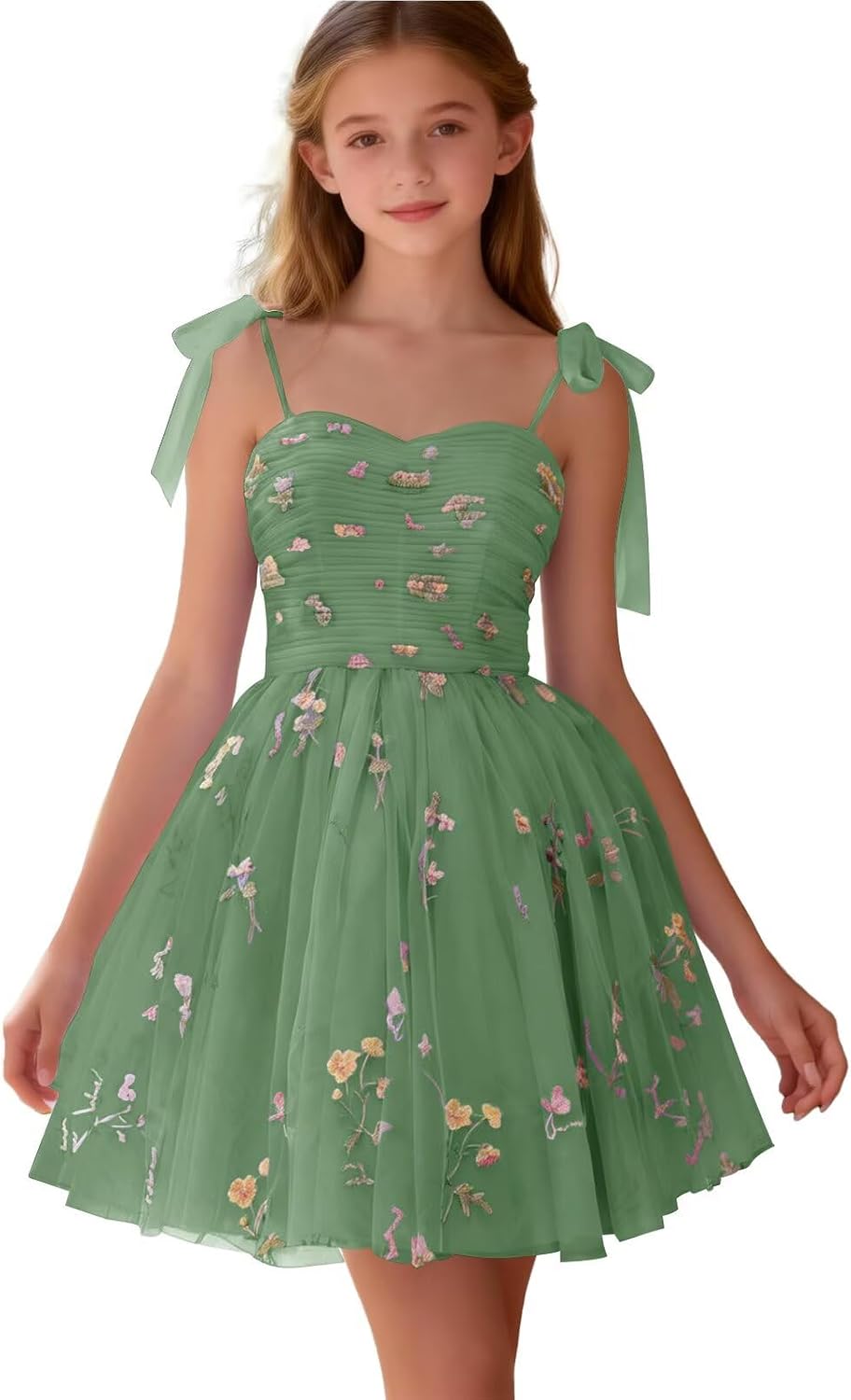 Floral Embroidery Junior Bridesmaid Dress Tulle Sweetheart Neck Girls Prom Dresses Fairy Short Formal Flower Girl Gown
