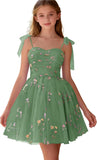 Floral Embroidery Junior Bridesmaid Dress Tulle Sweetheart Neck Girls Prom Dresses Fairy Short Formal Flower Girl Gown