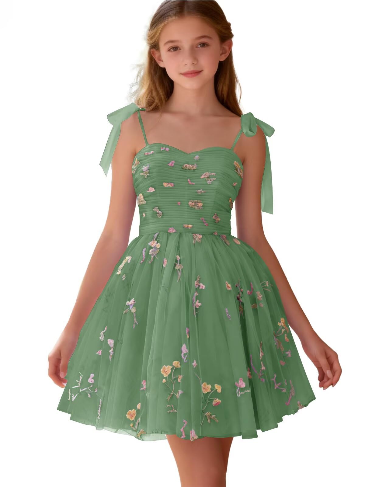 Floral Embroidery Junior Bridesmaid Dress Tulle Sweetheart Neck Girls Prom Dresses Fairy Short Formal Flower Girl Gown