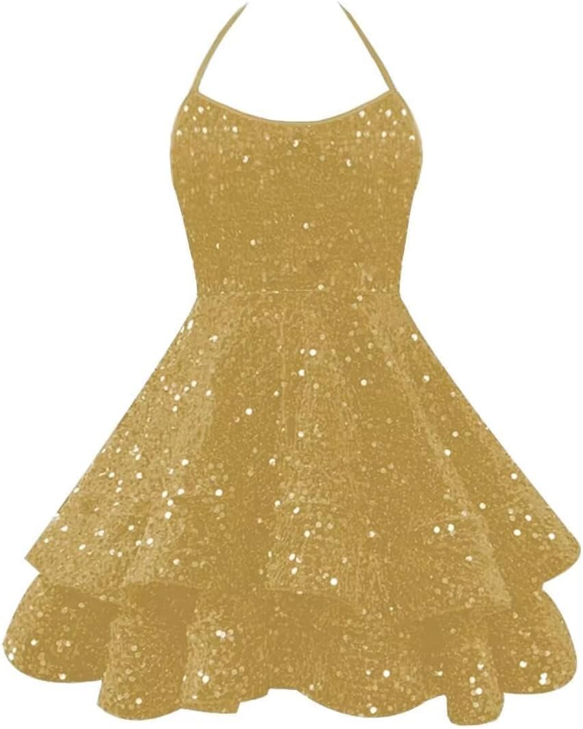 Sparkly Sequin Homecoming Dresses 2026 Spaghetti Straps Tiered Prom Dresses for Teens Short Cocktail Party Gowns