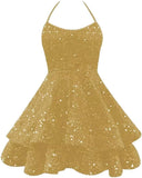 Sparkly Sequin Homecoming Dresses 2026 Spaghetti Straps Tiered Prom Dresses for Teens Short Cocktail Party Gowns