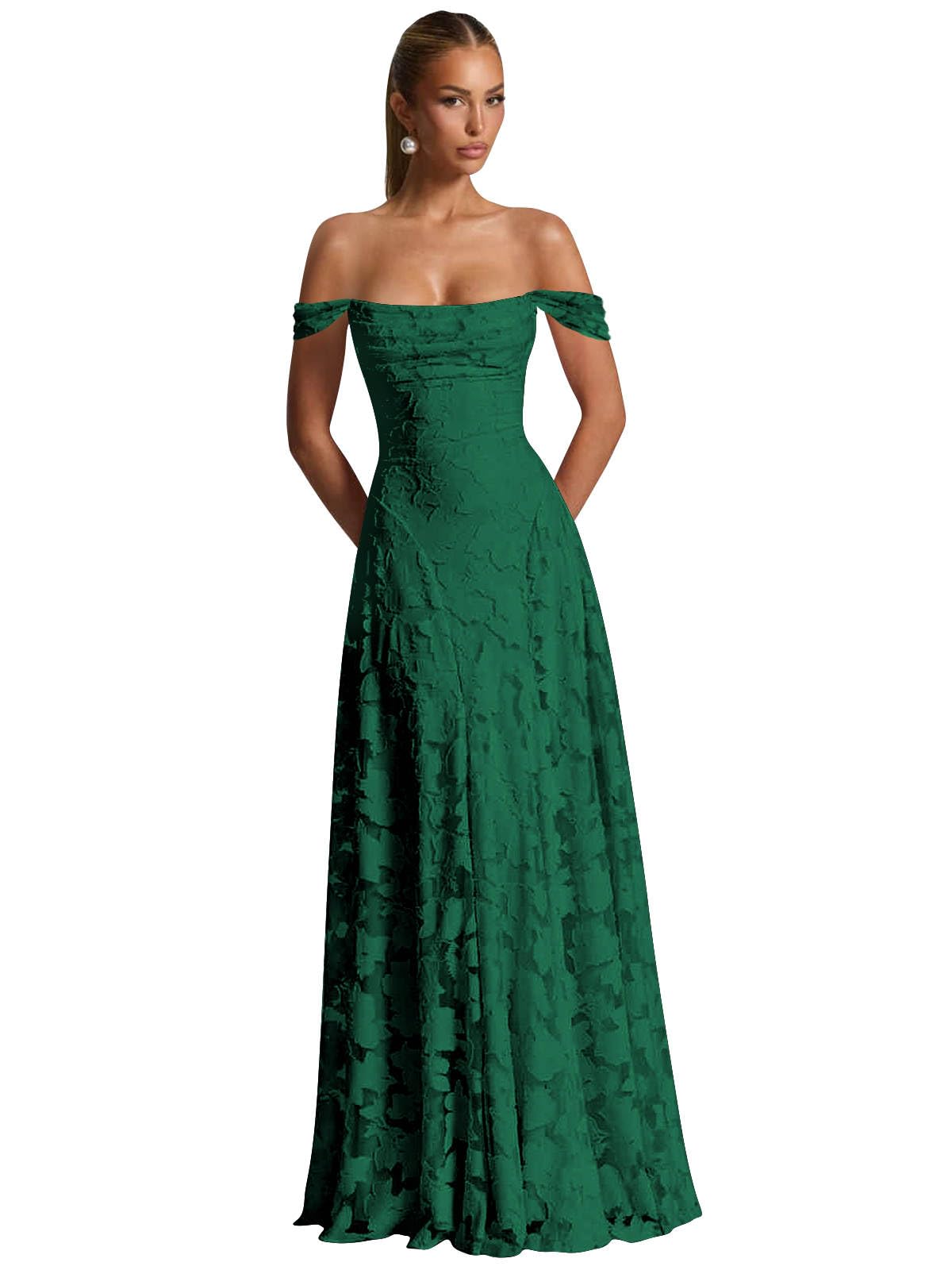 Off The Shoulder Bridesmaid Dresses Long for Women Formal Evening Gown Lace Wedding Guest Dress