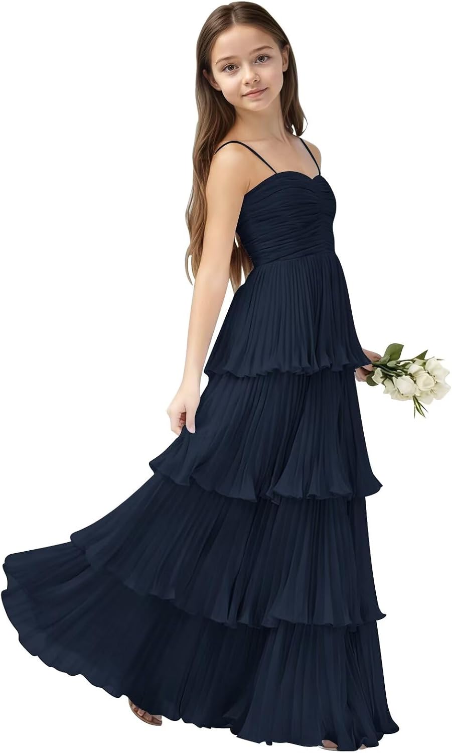 Chiffon Pleated Junior Bridesmaid Dress Princess Birthday Tiered Ruffle Prom Gown Wedding Long Flower Girl Dress