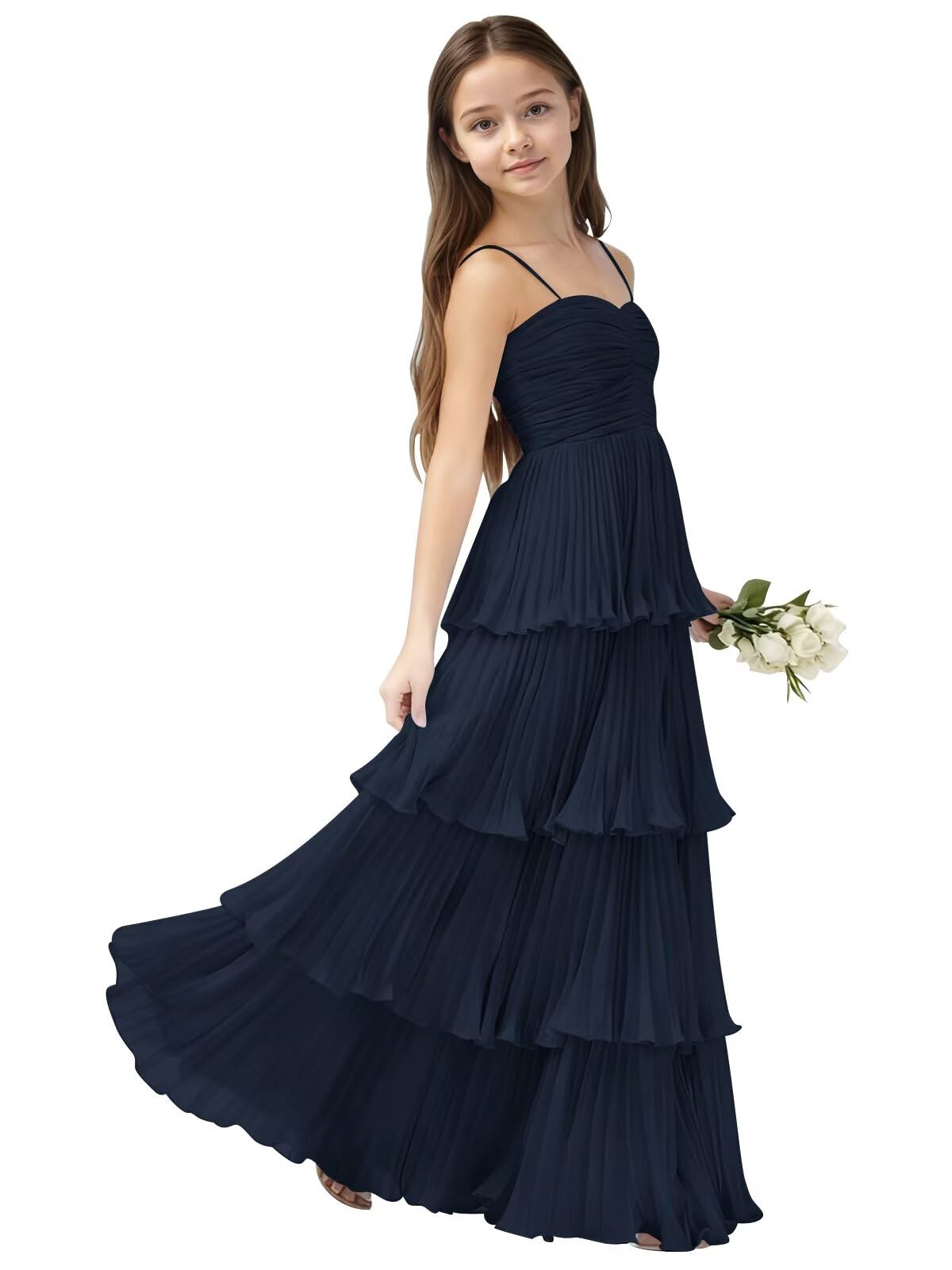 Chiffon Pleated Junior Bridesmaid Dress Princess Birthday Tiered Ruffle Prom Gown Wedding Long Flower Girl Dress