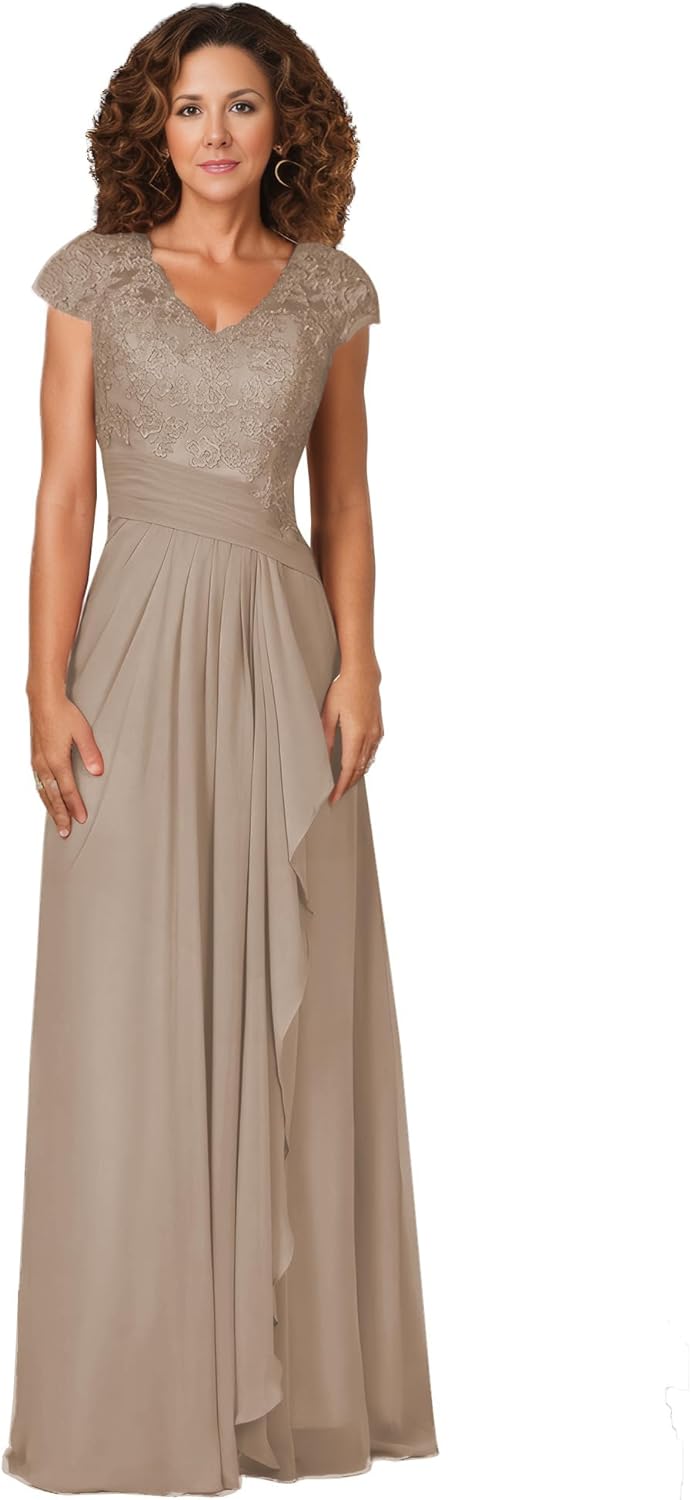 Women's Mother of The Bride Dresses for Wedding V Neck Lace Appliques Formal Evening Gowns