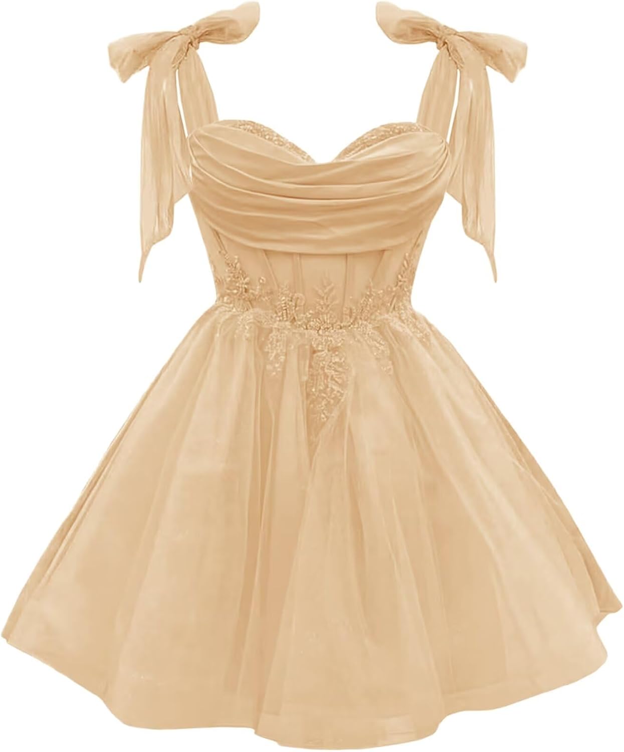 Tulle Short Homecoming Dress for Teens Sparkly Lace DAMA Dresses for Quinceanera Spaghetti Straps Bow Prom Gown