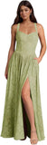 Jacquard Floral Lace Wedding Guest Dress Long Slit A Line Bridesmaid Dresses with Pockets Formal Gown