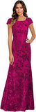 Lace Appliques Scoop Neck Sequin Mother of the Bride Dresses Mermaid Short Sleeve Formal Evening Gowns