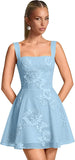 Floral Tulle Homecoming Dresses Short Embroidery Lace A-Line Mini Formal Graduation Cocktail Gown