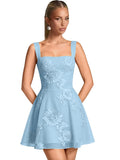 Floral Tulle Homecoming Dresses Short Embroidery Lace A-Line Mini Formal Graduation Cocktail Gown