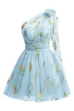 One Shoulder Homecoming Dresses for Teens Flower Embroidery Tulle Short Prom Dress A-Line Formal Party Ball Gowns