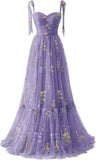 Vestidos de fiesta de tul con bordado de flores para mujer, 2024, tirantes finos, largos, formales, para noche 