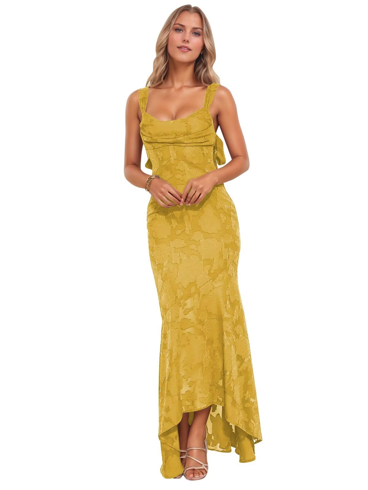 Jacquard Laces Prom Dress for Women Bridesmaid Dresses Bow Strapless Long Formal Wedding Party Gown
