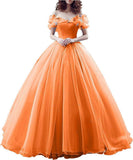 Tulle Ball Gown Cinderella's Off Shoulder Quinceanera Dress Wedding Dresses Evening Formal Gown