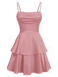 Tiered Satin Homecoming Dresses for Teens Short A Line Tight Spaghetti Strap Formal Cocktail Party Gown 2026