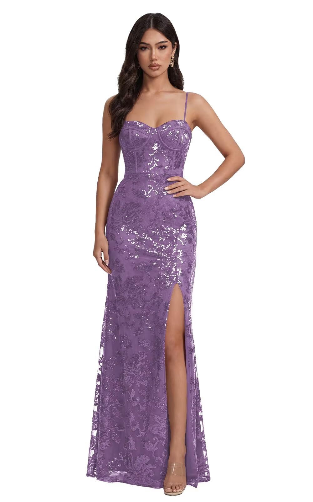 Mermaid Sequin Lace Prom Dresses Long for Women 2026 Spaghetti Straps Corset Formal Evening Party Gown with Slit