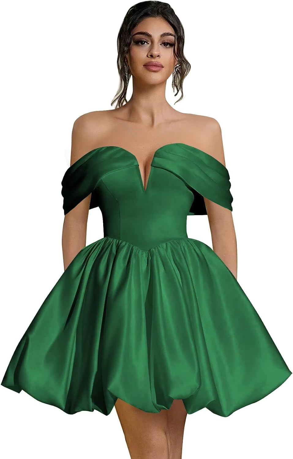 Off Shoulder Satin Homecoming Dresses Teens Short Bubble Dress A Line Mini Cocktail Party Gown
