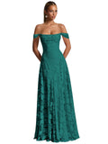 Off The Shoulder Floral Bridesmaid Dresses Long Lace Appliques Formal Gown A Line Wedding Guest Dress
