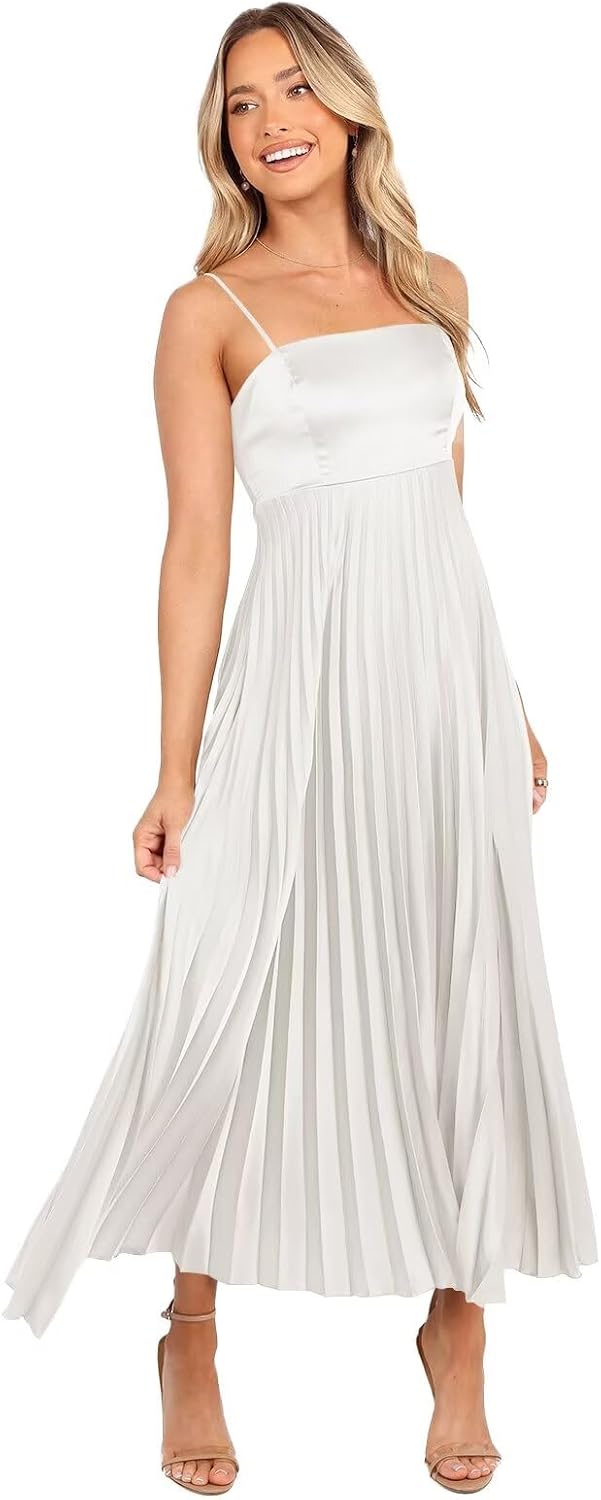 Midi Pleated Bridesmaid Dresses for Women Tea Length Formal Wedding Guest Dresses Prom Formal Gowns