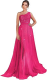 One Shoulder Sequin Prom Dress Long A-Line Tulle Formal Evening Gowns for Women 2027