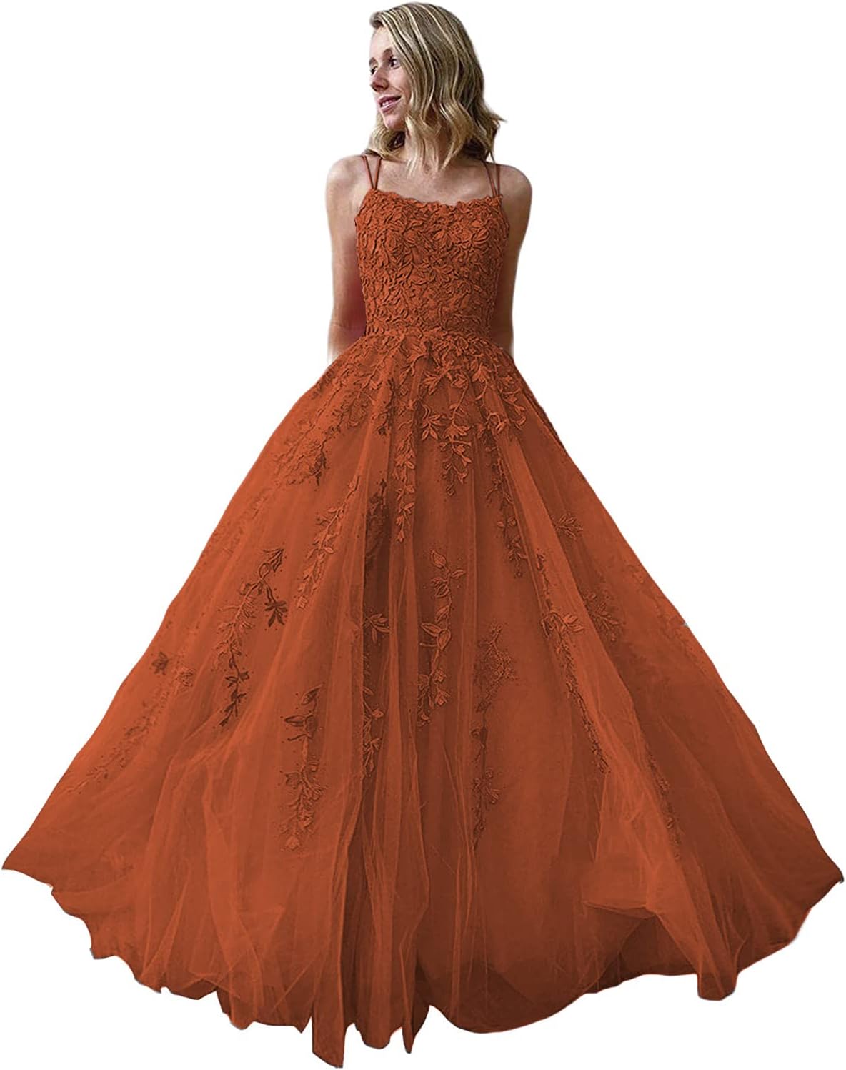 Ballkleider, langes Ballkleid für Damen, Spaghettiträger, Tüll, A-Linie, sexy, rückenfrei, formelle Partykleider mit Taschen 