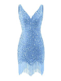 Kingbridal Gowns V Neck Sequin Homecoming Dresses for Teens 2027 Sparkly Tight Short Prom Cocktail Party Gowns with Tassels
