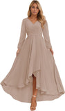 Long Sleeve Bridesmaid Dresses for Women 2025 V Neck Ruched Chiffon Formal Dress
