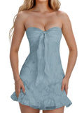 Jacquard Chiffon Homecoming Dress Short for Teens 2027 Strapless Mini Prom Gown Ruffle Cocktail Party Dress
